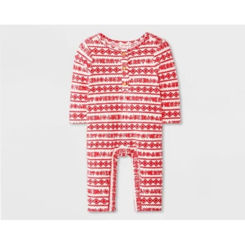 Cat & Jack Baby Christmas Holiday Fair Isle Ribbed Romper 6-9 Months NWT